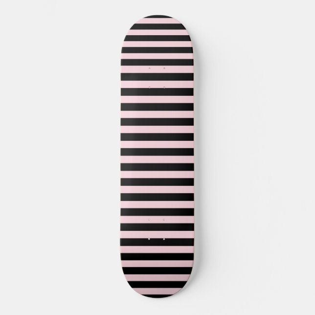 Chic Niedlich Light Pink und Black Stripes Skateboard (Vorderseite)