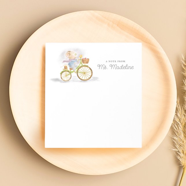 Chic Niedlich Mouse Note From Personalisiert Stati Notizblock (Simple Modern Chic Cute Mouse on Vintage Bicycle - A Note From Personalized Stationery Note Pad.)