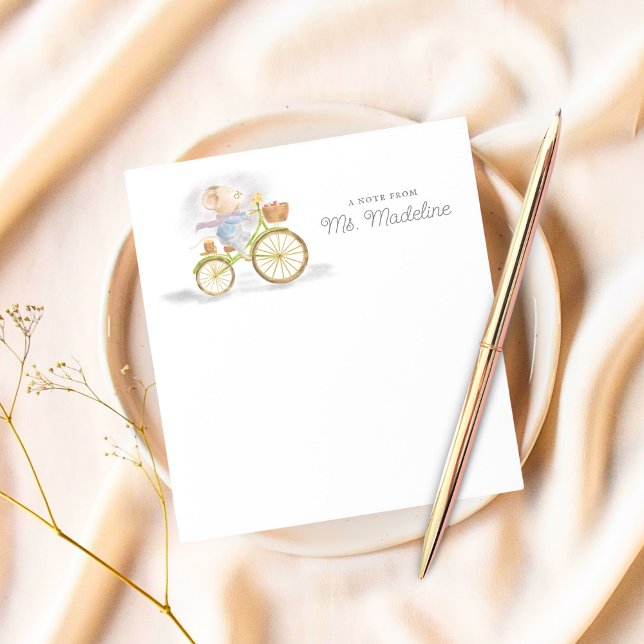 Chic Niedlich Mouse Note From Personalisiert Stati Post-it Klebezettel (Cute Mouse riding vintage bicycle personalized stationery post it note pad)