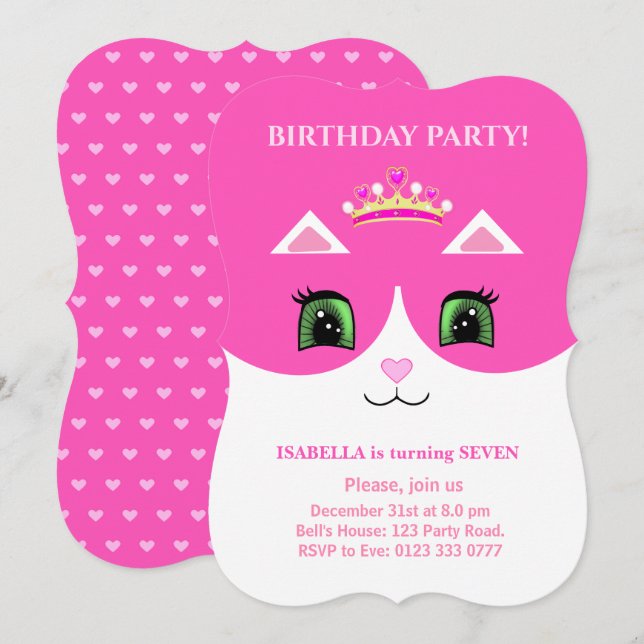 Chic Niedlich Pink White Tuxedo Katze Einladung (Vorne/Hinten)