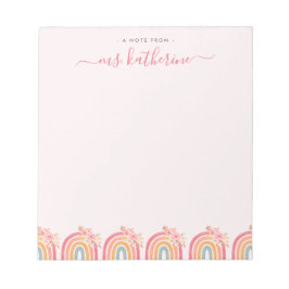 Chic Niedlich rosa Boho Regenbogen mit Blumen Notizblock