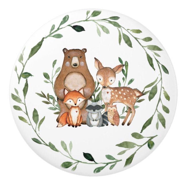  Chic Niedlich Woodland Animals Greenery Kinderzim Keramikknauf (Vorderseite)