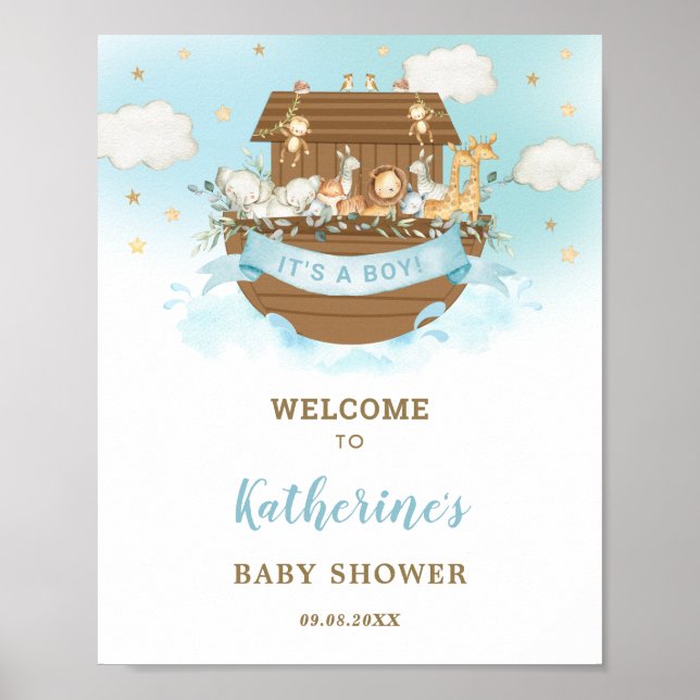 Chic Noahs Ark Boy Baby Dusche Willkommen Poster (Vorne)