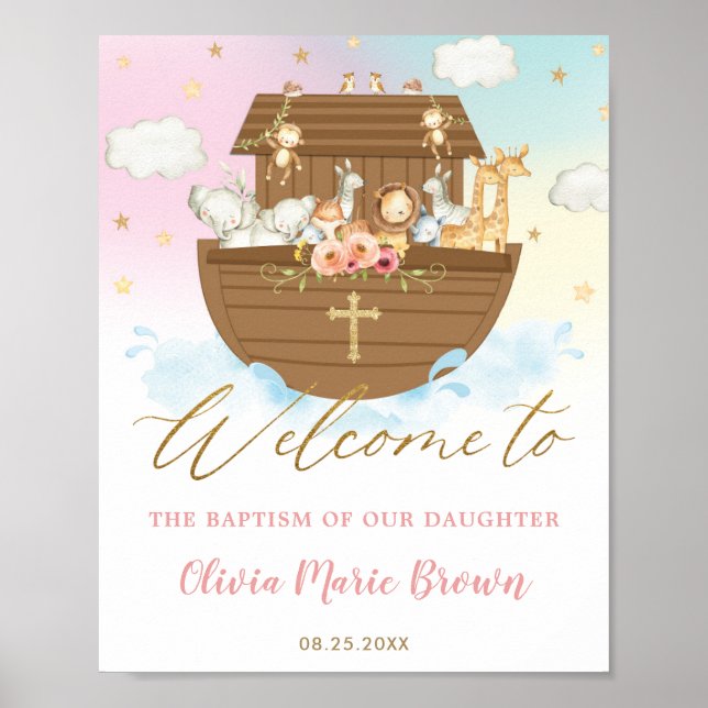 Chic Noahs Ark Girl Taufe Willkommen Poster (Vorne)