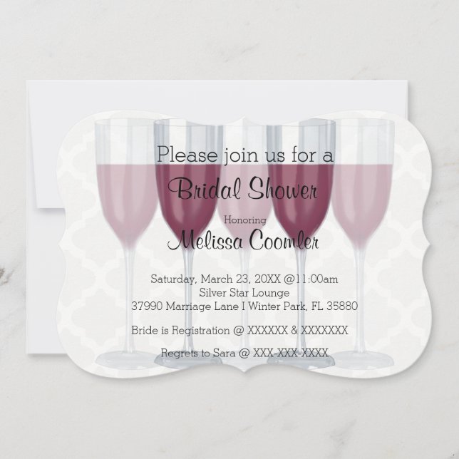 Chic-noble Wein-Glas-Brautparty-Einladung Einladung (Vorderseite)