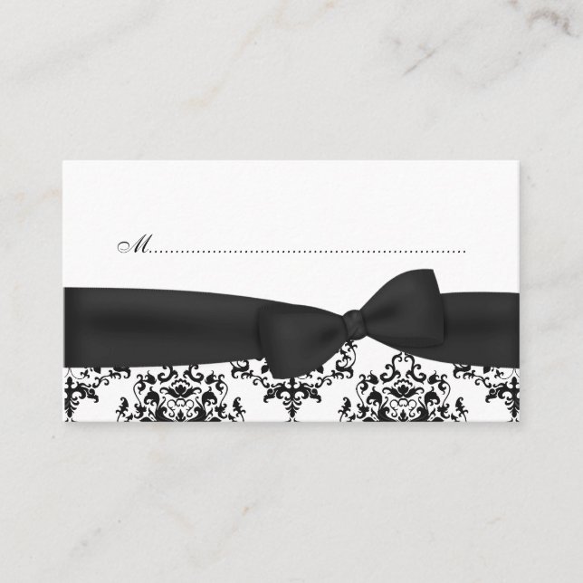 Chic noir & blanc Damask Cartes de Place (Devant)