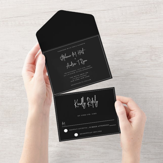 Chic noir & blanc tout en un Faire-part de mariage (Déchirure)
