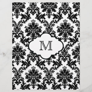 Chic noir noir Monogramme Damask Papier à gratter