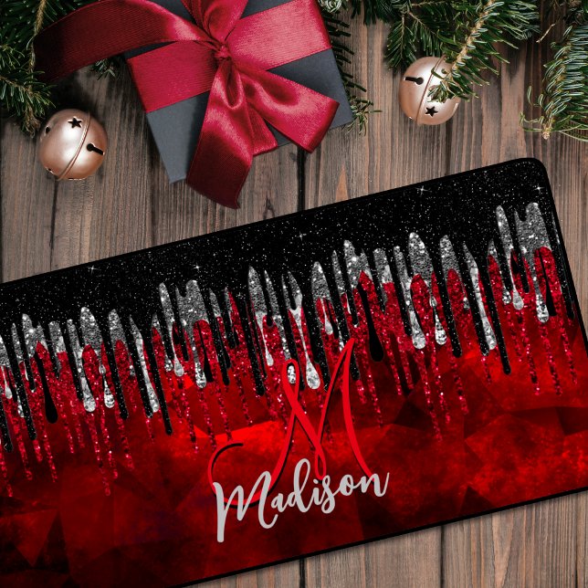 Chic noir rouge argent parties scintillant gouttes (Créateur téléchargé)