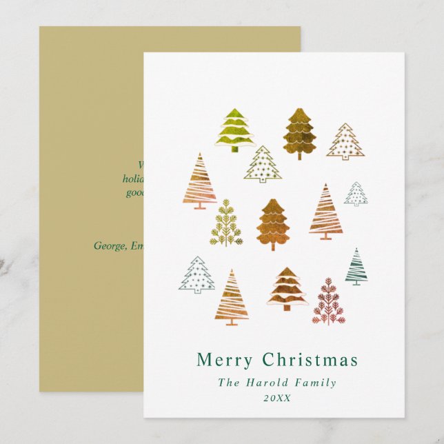 Chic Non Foto Elegante Goldene Weihnachtsbaumkarte Einladung (Vorne/Hinten)
