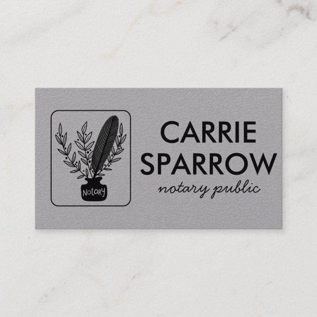 Chic Notary Public Inkpot Quill Botanisches Logo Visitenkarte (Vorderseite)