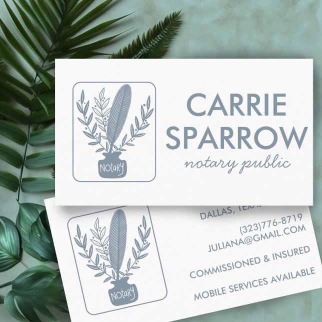 Chic Notary Public Inkpot Quill Botanisches Logo Visitenkarte (Chic Notary Public Inkpot Quill Botanical Logo Business Card
)