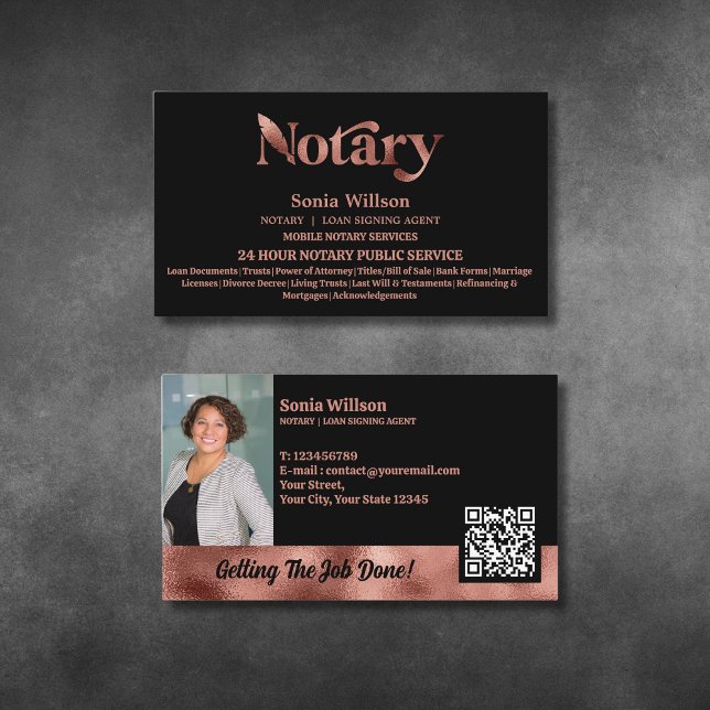 Chic Notary Public Rose Gold Foto QR Code Visitenkarte (Von Creator hochgeladen)