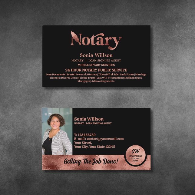 Chic Notary Public Rose Gold Foto Signing Visitenkarte (Von Creator hochgeladen)