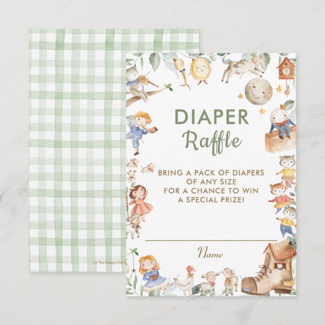 Chic Nursery Rhyme Greenery Diaper Carte Raffle (Devant / Derrière)