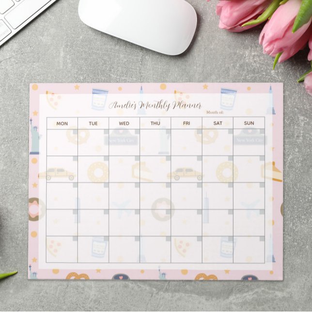 Chic NYC Muster Pink Monthly Name Notizblock (Von Creator hochgeladen)