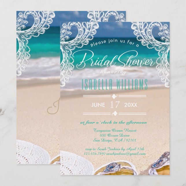 Chic Ocean Beach Summer Bridal Dusche Einladung (Vorne/Hinten)