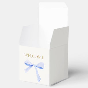 Chic Off White Blue Ribbon Wedding Welcome Geschenkschachtel