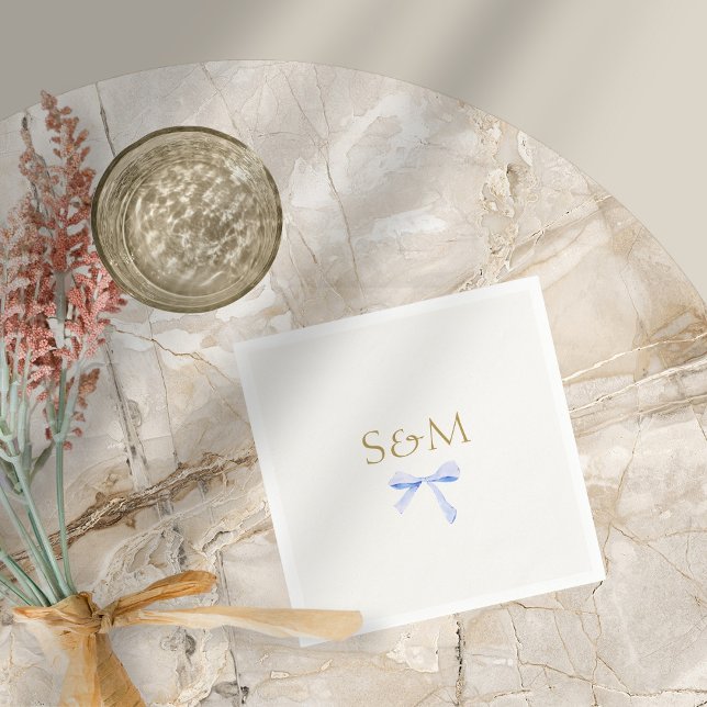 Chic Off White | Blue Ribbon Wedding Welcome Serviette (Von Creator hochgeladen)