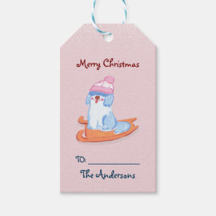 Chic Old English Sheepdog Sled Pink Weihnachten Geschenkanhänger