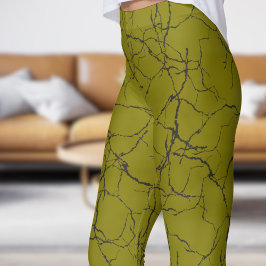 Chic Olive and Black Fracture Pattern Leggings