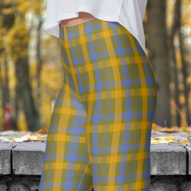 Chic Olive and Blue Karo Muster Leggings (Chic Olive and Blue Check Pattern Leggings)