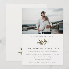 Chic Olive Branch Foliage Verlobung Foto laden Dankeskarte