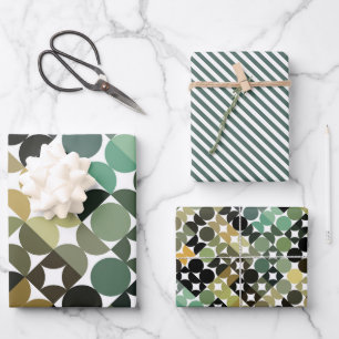 Chic Olive Green Taupe Beige Circles Art Pattern Geschenkpapier Set