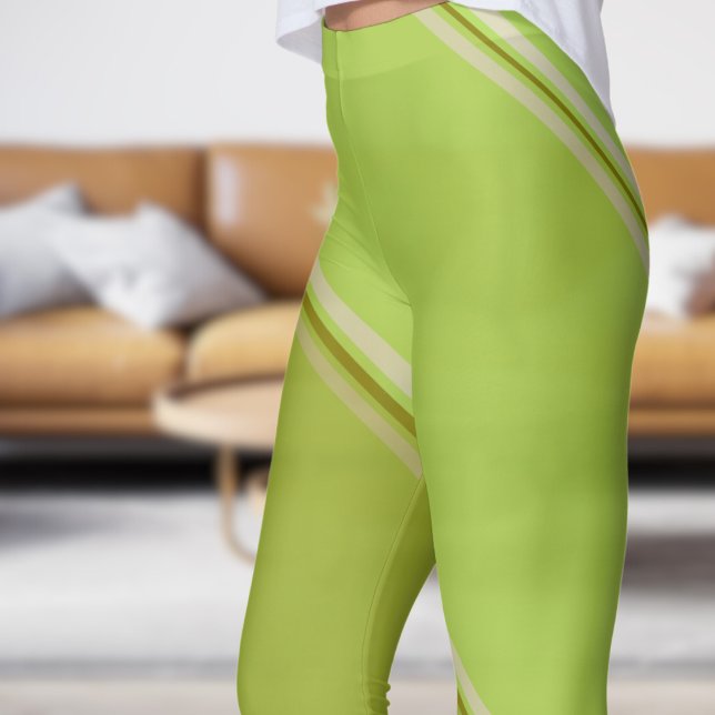 Chic Olive unter Blassgrün Banded Print Leggings (Chic Olive under Pale Green Banded Print Leggings)