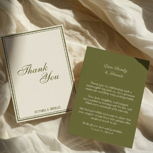 Chic Olivgrün Elfenbein Old Money Hochzeit Dankeskarte