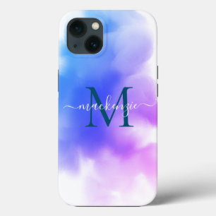 Chic Ombre Blue Pink Wasserfarbe Mit Monogramm Case-Mate iPhone Hülle