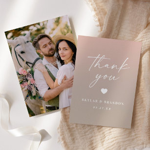 Chic Ombre Blush Pink & Khaki Beige Wedding Dankeskarte