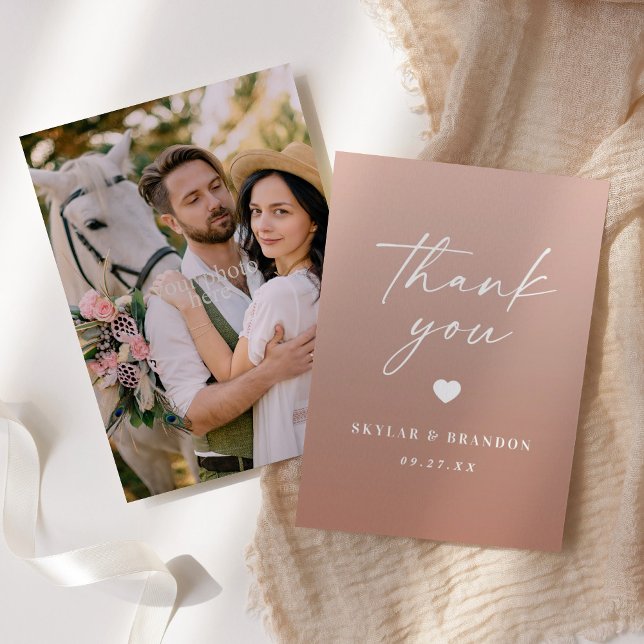 Chic Ombre Clay Terracotta & Blush Pink Wedding Dankeskarte (Von Creator hochgeladen)