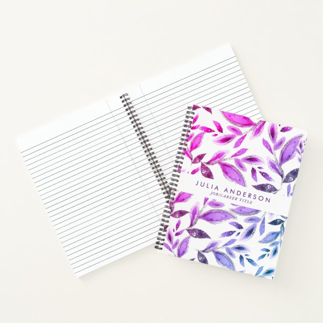 Chic Ombre Violet Lila Botanische Blätter Muster Notizbuch (Innenseite)
