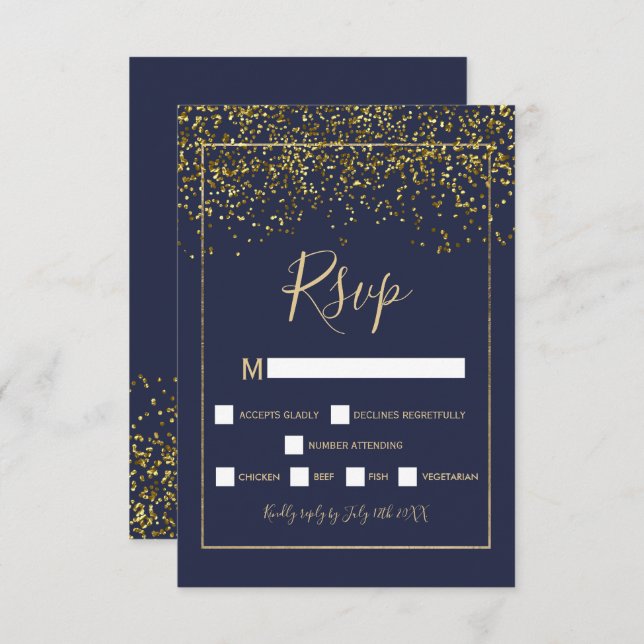 Chic or confetti marine bleu typographie rsvp (Devant / Derrière)