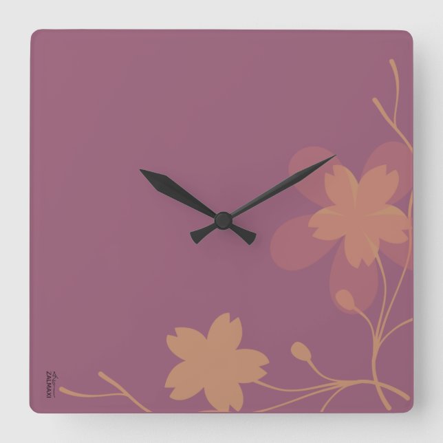 Chic or violet Abstrait Floral Carré Horloge mural (Recto)