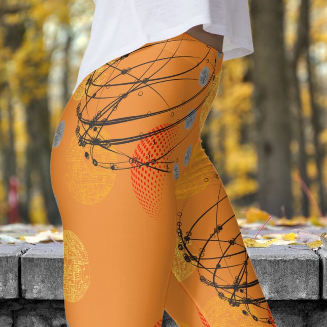Chic Orange Atomvortex Muster Leggings (Orange Atomic Vortex Leggings)