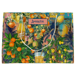 Chic orange blau türkis sizilianisch Zitruskollage Große Geschenktüte
