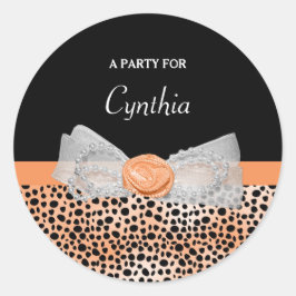 Chic Orange Cheetah Print Niedlich Rose Bow Party  Runder Aufkleber