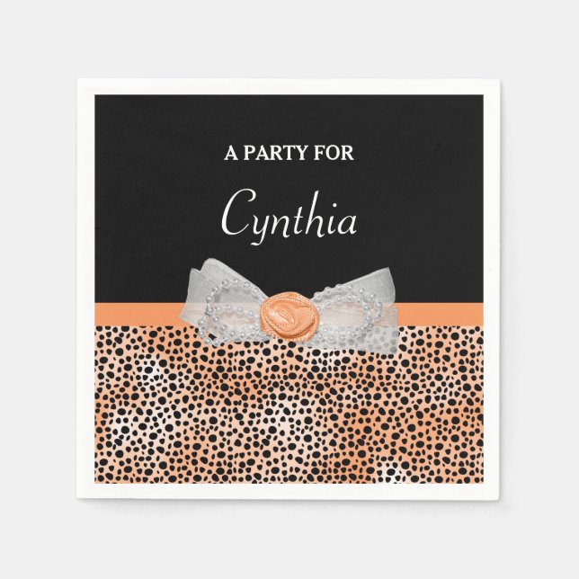 Chic Orange Cheetah Print Niedlich Rose Bow Party  Serviette (Vorderseite)