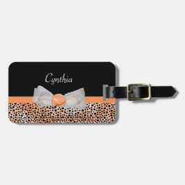 Chic Orange Cheetah Print Niedliche Rose Bow und N Gepäckanhänger