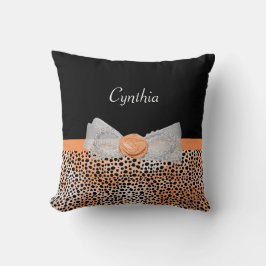 Chic Orange Cheetah Print Niedliche Rose Bow und N Kissen