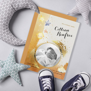 Chic Orange Gold Glitzer Baby Birth Ankündigung