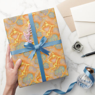 Chic Orange Imitats Gold & Opal Muster   Geschenkpapier