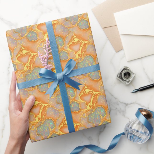 Chic Orange Imitats Gold & Opal Muster | Geschenkpapier (Schenken)