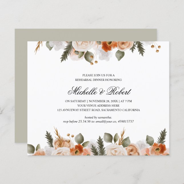 Chic Orange Ivory Sage Hochzeit Probe Dinner (Vorne/Hinten)