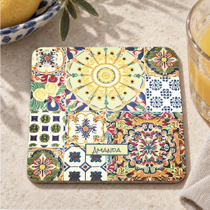 Chic orange mediterrane Fliesen Monogramm Steinuntersetzer