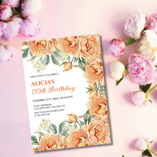 Chic Orange Peony Rustikale Blumengrün Geburtstag Einladung
