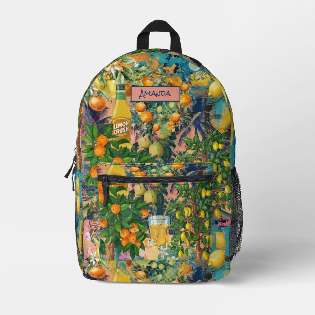 Chic orange sicilian citrus Collage Blumenziegel Bedruckter Rucksack (Vorderseite)