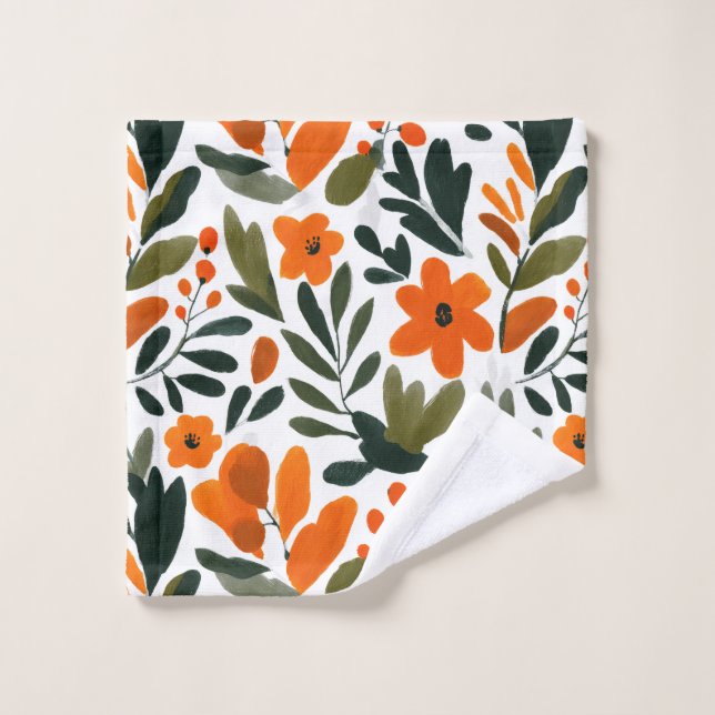 Chic Orange Spring Flowers Botanical Pattern Name  (Gant de toilette)